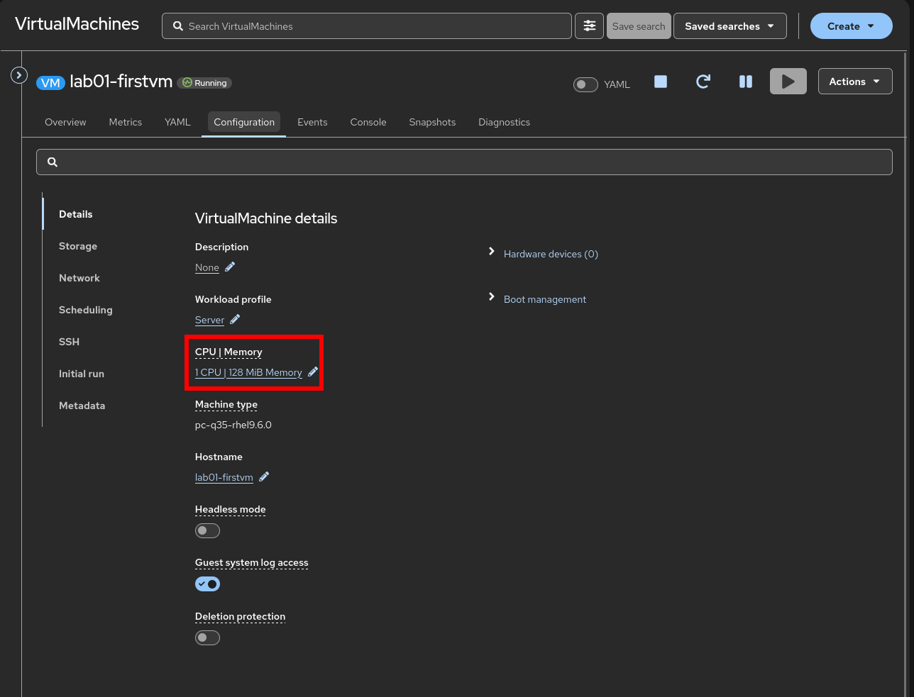 OpenShift VM Configuration